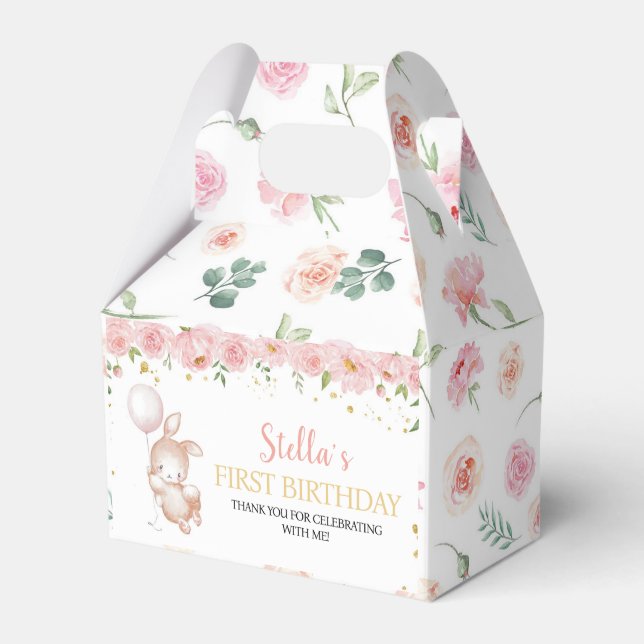 Bunny Pink Balloon Birthday Party Favour Box (Front Side)