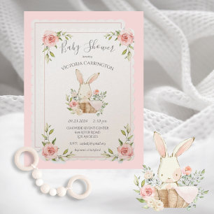 Bunny Pink Blush Champagne Shimmer Baby Shower Invitation
