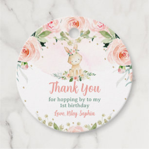 Bunny Pink Blush Floral Birthday Rabbit Party Favour Tags