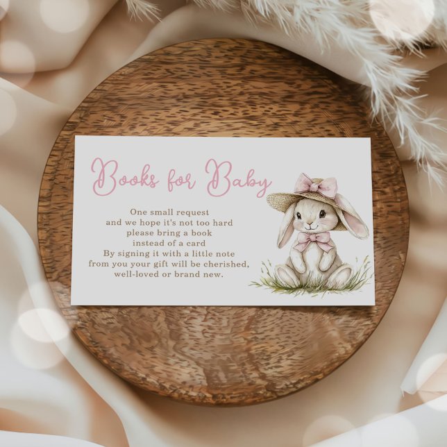 Bunny Pink Bow Baby Shower Books for Baby Enclosure Card (Creator Uploaded)