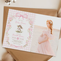Bunny Pink Bow Gingham Baby Shower Photo