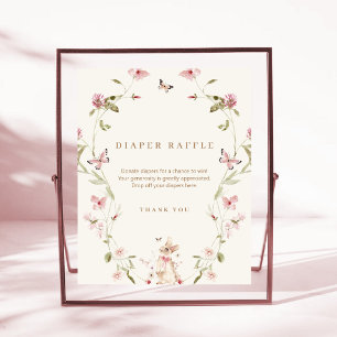 Bunny Pink Floral Baby Shower Diaper Raffle  Pedestal Sign