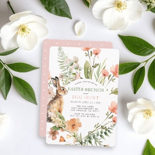 Bunny Pink Floral Easter Brunch & Egg Hunt Invitation