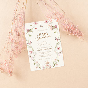 Bunny Pink Floral Girl Baby Shower  Invitation