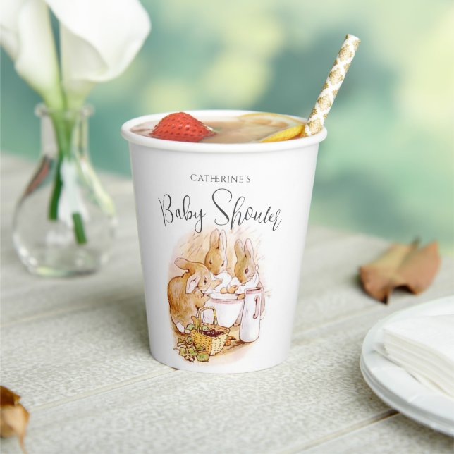 Bunny Pink Girl Baby Shower Paper Cups (Insitu)