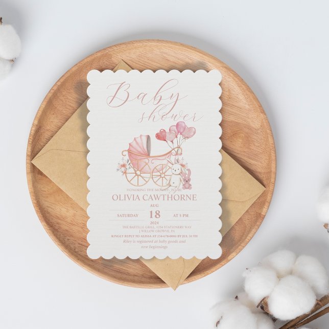  Bunny Pink Girl Baby Shower Party Invitation (Creator Uploaded)