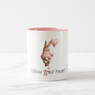 Bunny Pink Heart Balloon  Two-Tone Coffee Mug