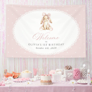 Bunny, Pink Polka Dots, First Birthday Welcome Banner