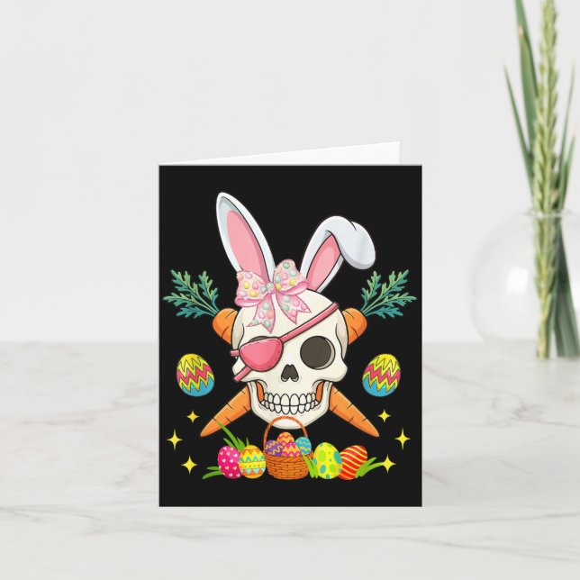 Bunny Pirate Skull Bow Tie Easter Hunting Card (Front)