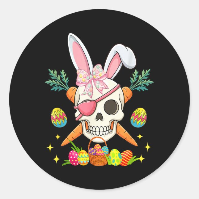 Bunny Pirate Skull Bow Tie Easter Hunting Classic Round Sticker (Front)