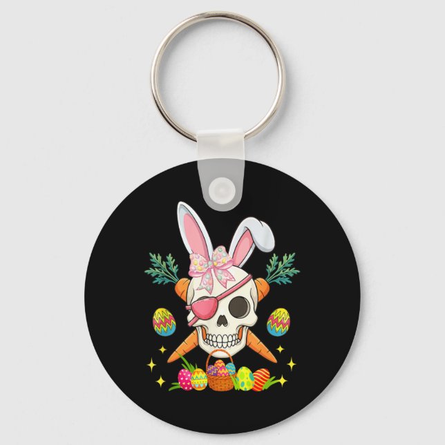 Bunny Pirate Skull Bow Tie Easter Hunting Key Ring (Front)