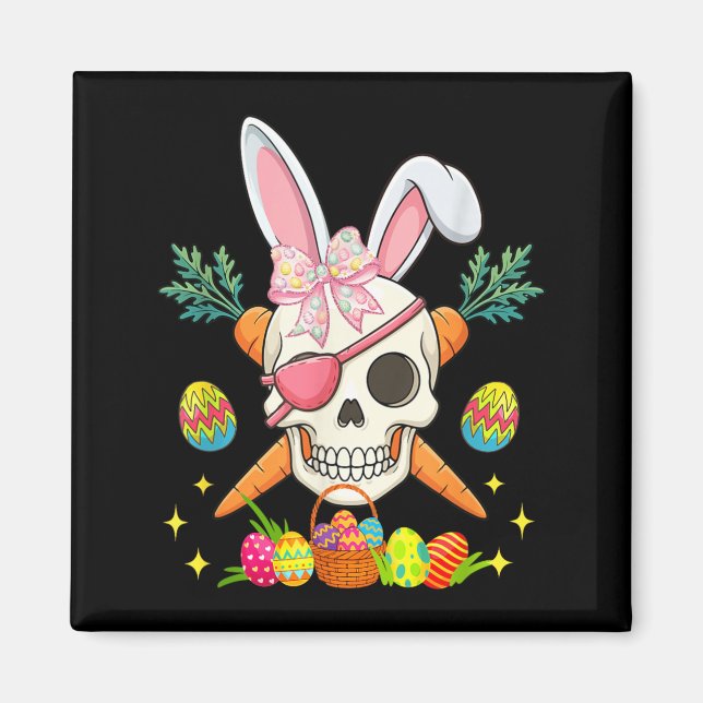 Bunny Pirate Skull Bow Tie Easter Hunting Magnet (Front)