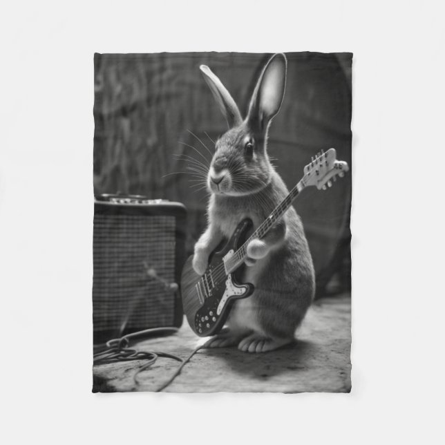 Bunny Playing a Guitar Fleece Blanket (Front)