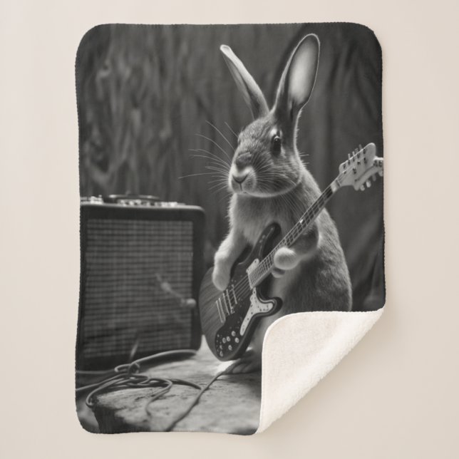 Bunny Playing a Guitar Sherpa Blanket (Front)