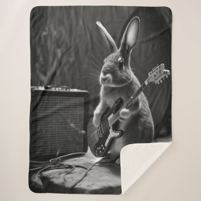 Bunny Playing a Guitar Sherpa Blanket (Front)
