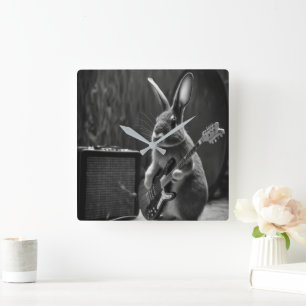 Bunny Playing a Guitar Square Wall Clock