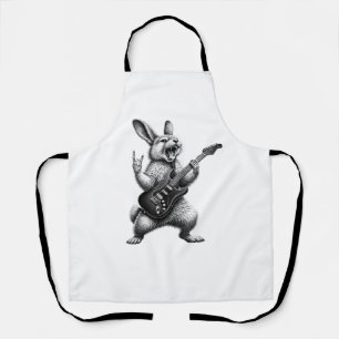 Bunny Playing Guitar Rock Star Bunny Lover Easter  Apron
