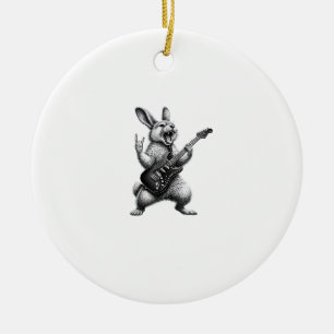 Bunny Playing Guitar Rock Star Bunny Lover Easter  Ceramic Tree Decoration
