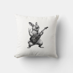Bunny Playing Guitar Rock Star Bunny Lover Easter  Cushion