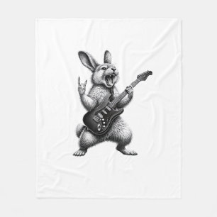 Bunny Playing Guitar Rock Star Bunny Lover Easter  Fleece Blanket