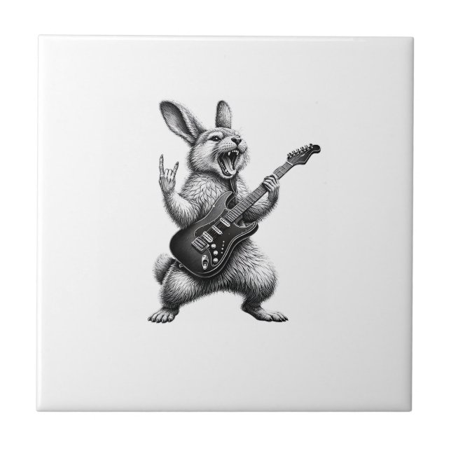 Bunny Playing Guitar Rock Star Bunny Lover Easter  Tile (Front)