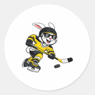 Bunny Playing Ice Hockey Rabbit Easter Sports Men  Classic Round Sticker