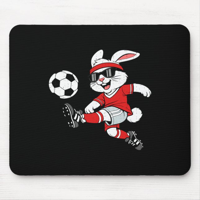 Bunny Playing Soccer Rabbit Happy Easter Sport Men Mouse Pad (Front)