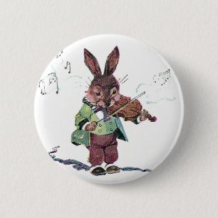 Bunny Playing the Violin 6 Cm Round Badge