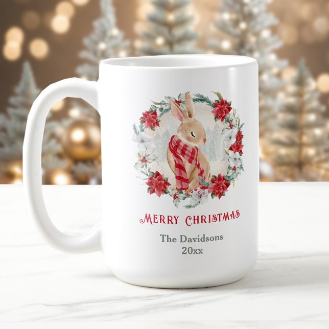 Bunny Poinsettia Watercolor Name Christmas Mug (Bunny Poinsettia Watercolor Name Christmas Mug)