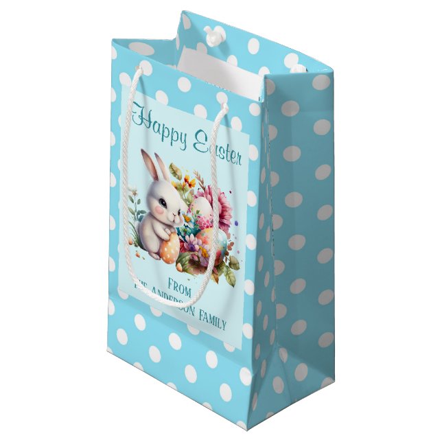 Bunny Polka Dot Border Easter Small Gift Bag (Front Angled)