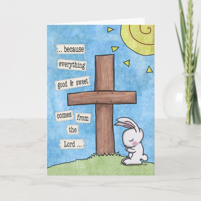 Bunny Prays At the Cross Holiday Card (Front)