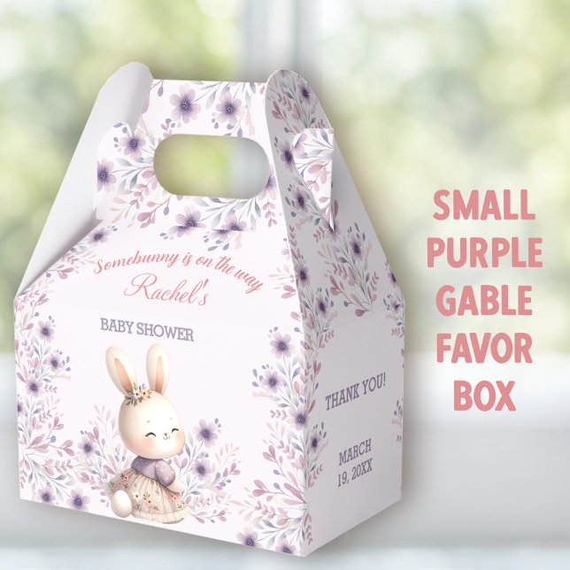 Bunny Purple Floral Spring Girl Baby Shower Small Favour Box (Easter Bunny purple small Gable Favor Boxes - You can choose from 3 sizes of these gable favor boxes)