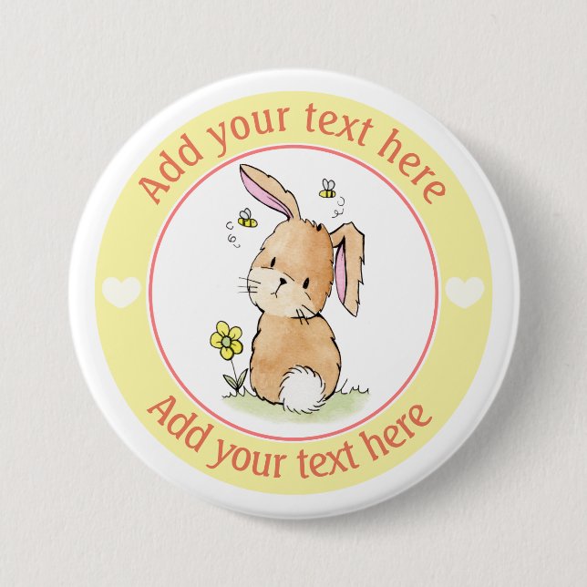 Bunny Rabbit And Bees Personalised 7.5 Cm Round Badge (Front)