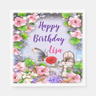 Bunny Rabbit And Butterfly Birthday Party Napkin