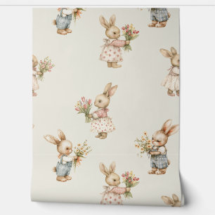 Bunny Rabbit and Flowers Wallpaper