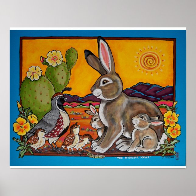 Bunny Rabbit and Quail Families Southwest Poster (Front)