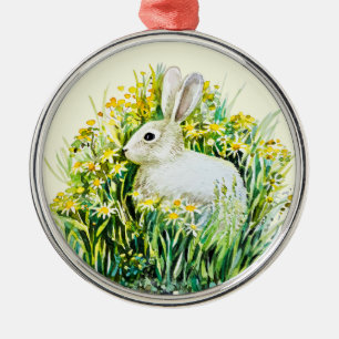 Bunny rabbit and yellow flowers metal tree decoration