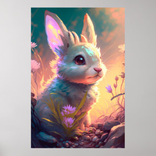 Bunny Rabbit Animal Portrait Painting Wildlife Art Poster