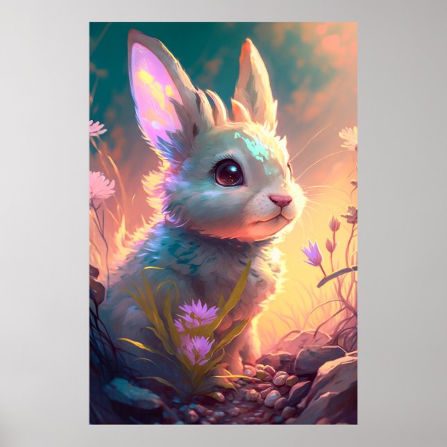 Bunny Rabbit Animal Portrait Painting Wildlife Art Poster (Front)