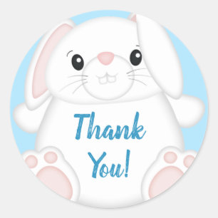 Bunny Rabbit Baby Shower Blue Classic Round Sticker