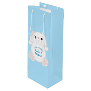 Bunny Rabbit Baby Shower Blue Wine Gift Bag