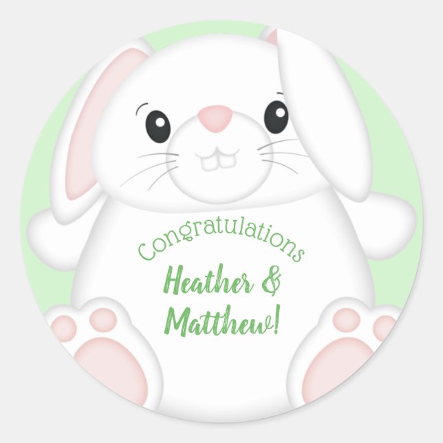 Bunny Rabbit Baby Shower Classic Round Sticker (Front)
