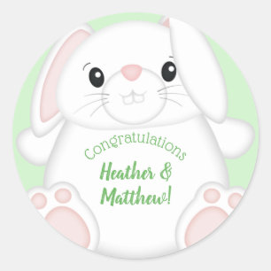 Bunny Rabbit Baby Shower Green Classic Round Sticker