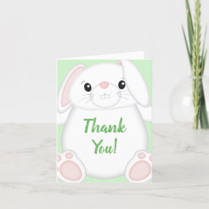 Bunny Rabbit Baby Shower Green Thank You Card