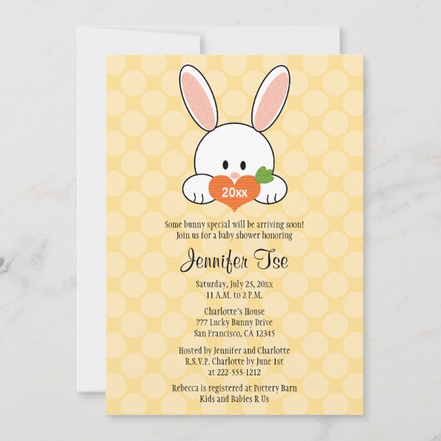 Bunny Rabbit Baby Shower Invitations Yellow (Front)