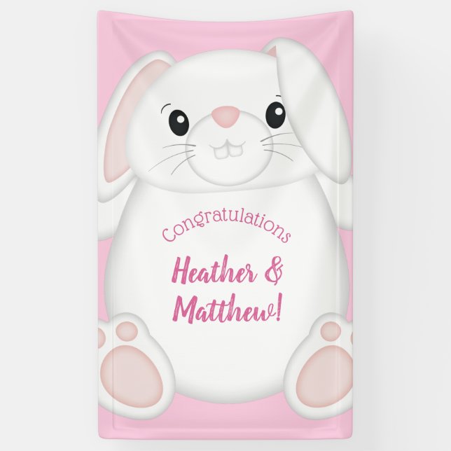 Bunny Rabbit Baby Shower Pink Banner (Vertical)