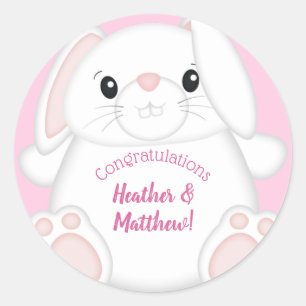 Bunny Rabbit Baby Shower Pink Classic Round Sticker