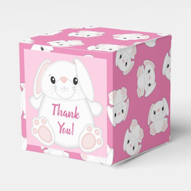 Bunny Rabbit Baby Shower Pink Favour Box (Front Side)