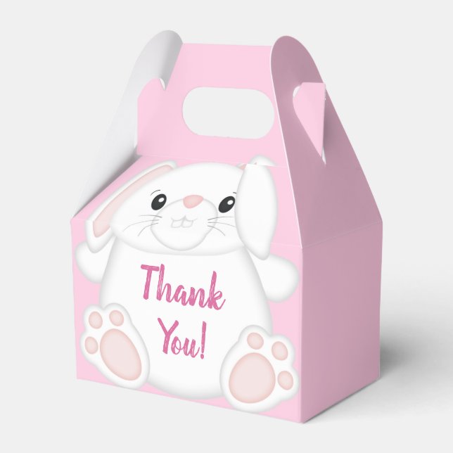 Bunny Rabbit Baby Shower Pink Favour Box (Front Side)