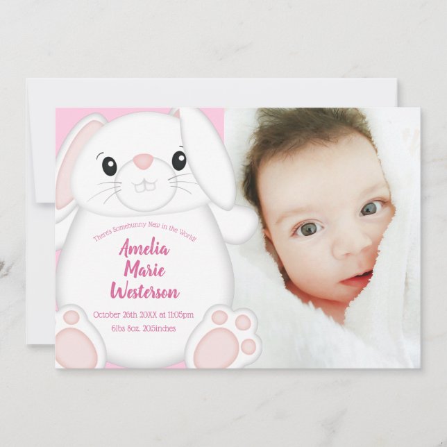 Bunny Rabbit Baby Shower Pink Invitation (Front)